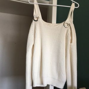 Cute cozy open shoulder cream sweater NO COMMENT
